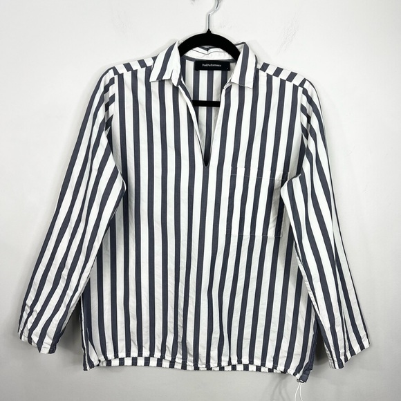 Peak Performance Sweden pure cotton blue white stripe boxy oversized top S - Picture 4 of 16
